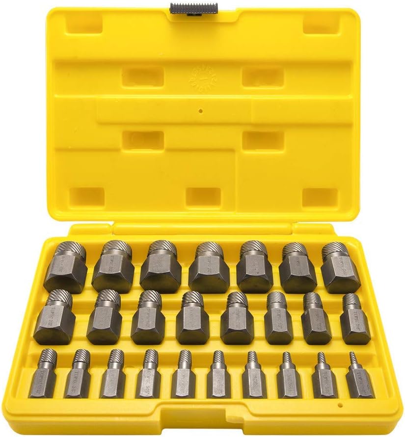 Topec 25pcs Screw Extractor Set Hex Head Multi Spline Easy Out Bolt Extractor Set Premium High